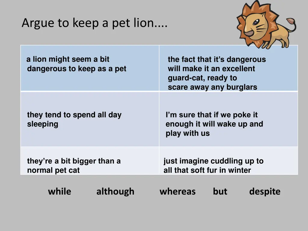 argue to keep a pet lion