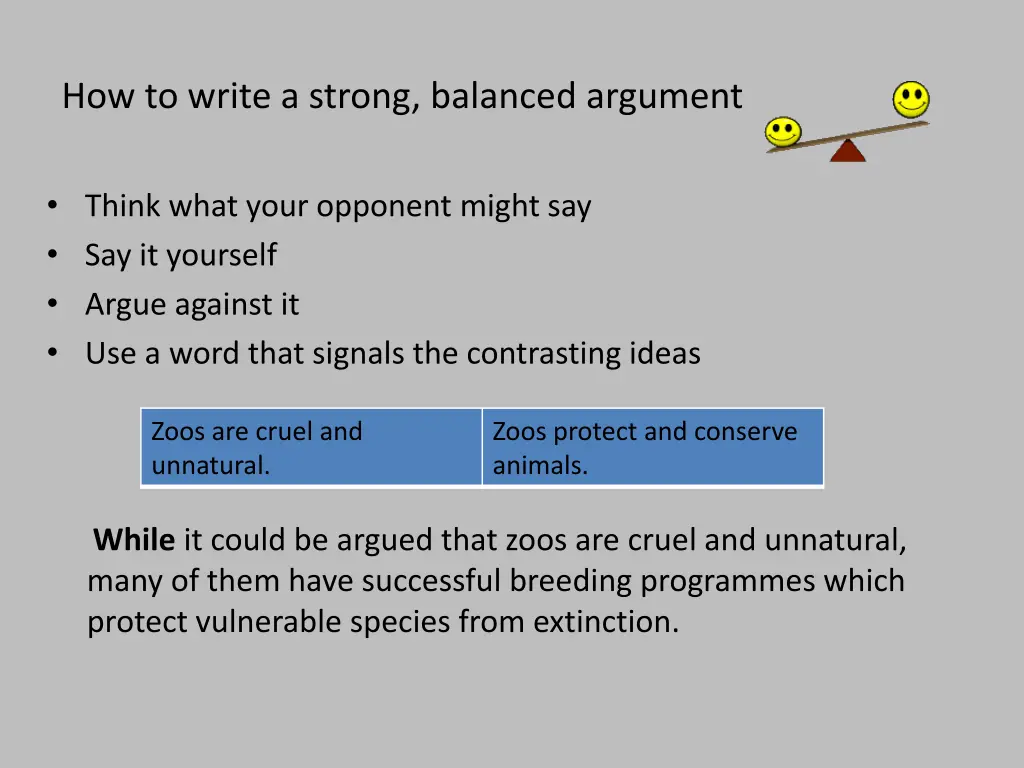 how to write a strong balanced argument