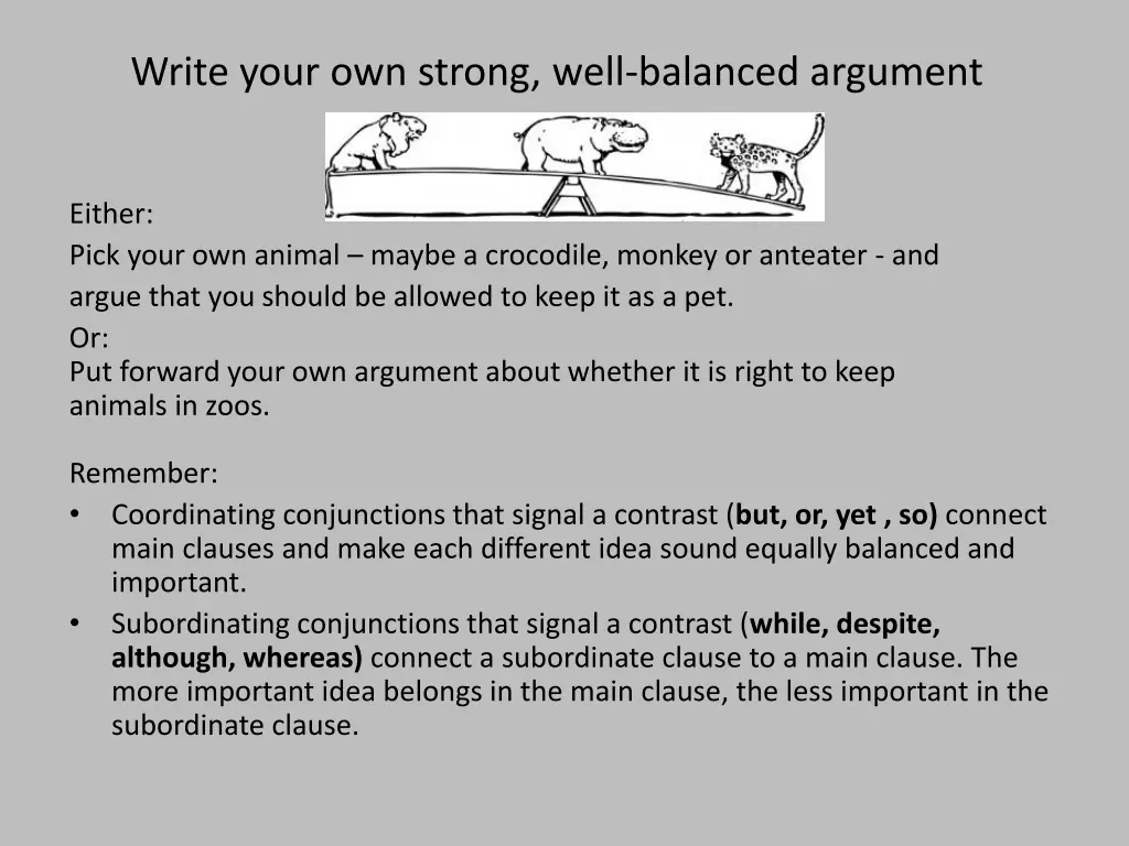 write your own strong well balanced argument