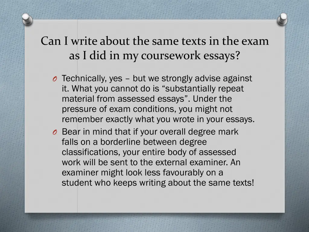 can i write about the same texts in the exam