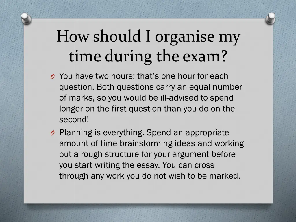 how should i organise my time during the exam