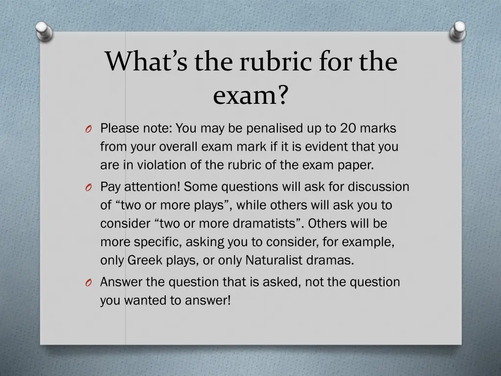 what s the rubric for the exam 1