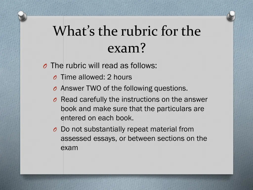 what s the rubric for the exam