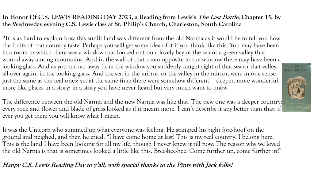 in honor of c s lewis reading day 2023 a reading