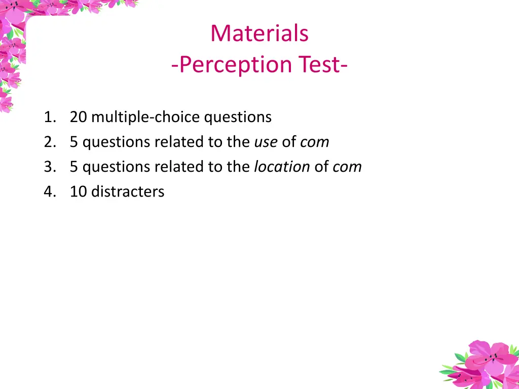 materials perception test