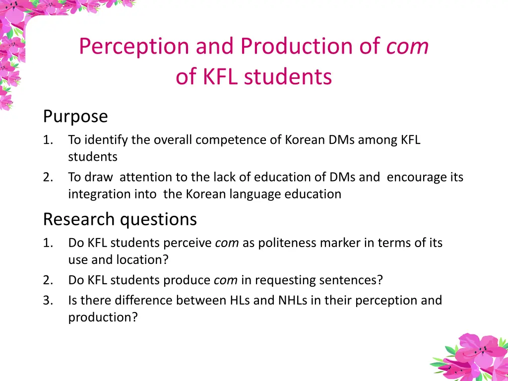 perception and production of com of kfl students 1