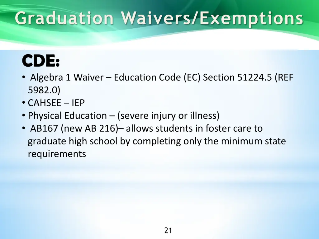 graduation waivers exemptions