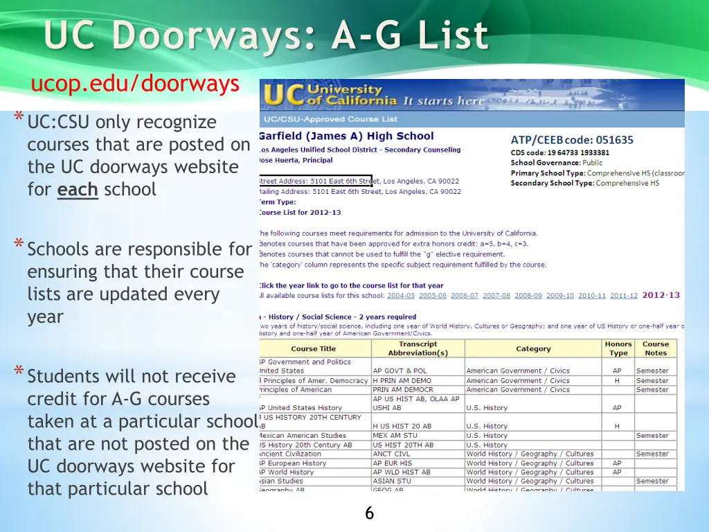 uc doorways a g list ucop edu doorways