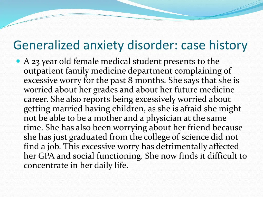 generalized anxiety disorder case history