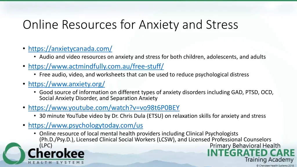 online resources for anxiety and stress