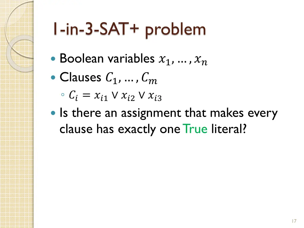 1 in 3 sat problem 1