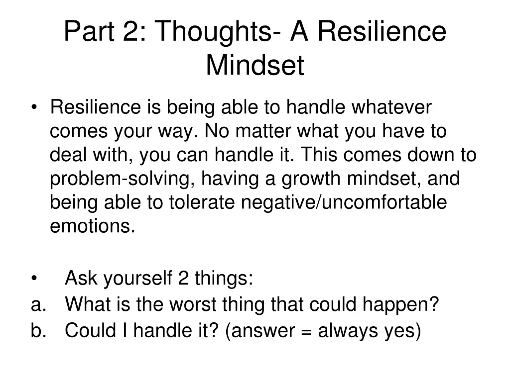 part 2 thoughts a resilience mindset