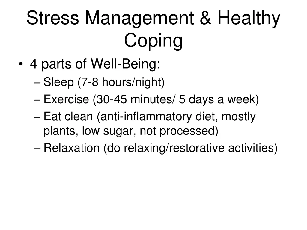 stress management healthy coping 4 parts of well