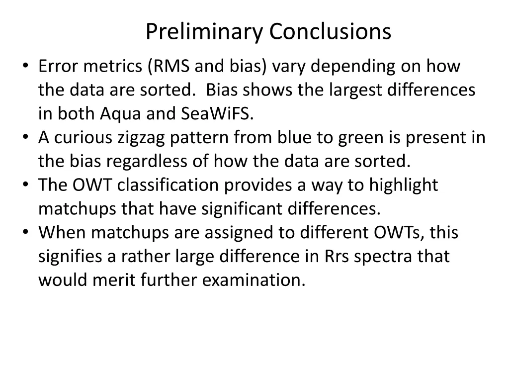 preliminary conclusions error metrics