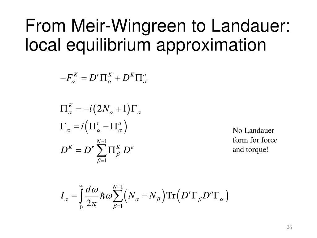 from meir wingreen to landauer local equilibrium