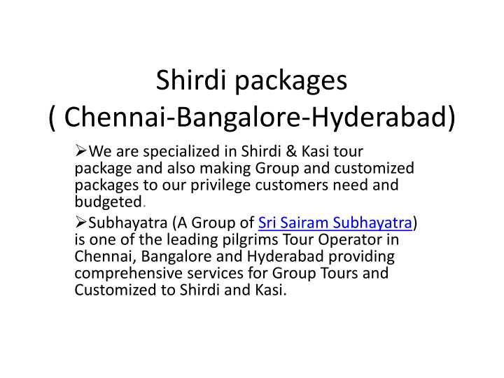 shirdi packages