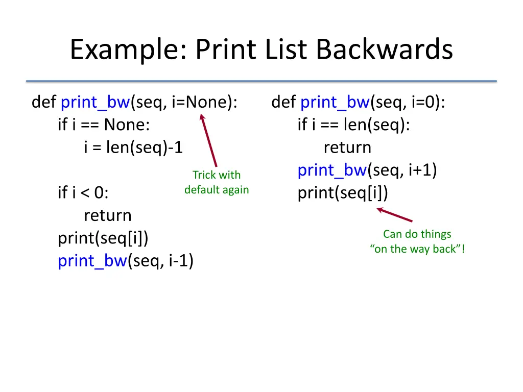 example print list backwards