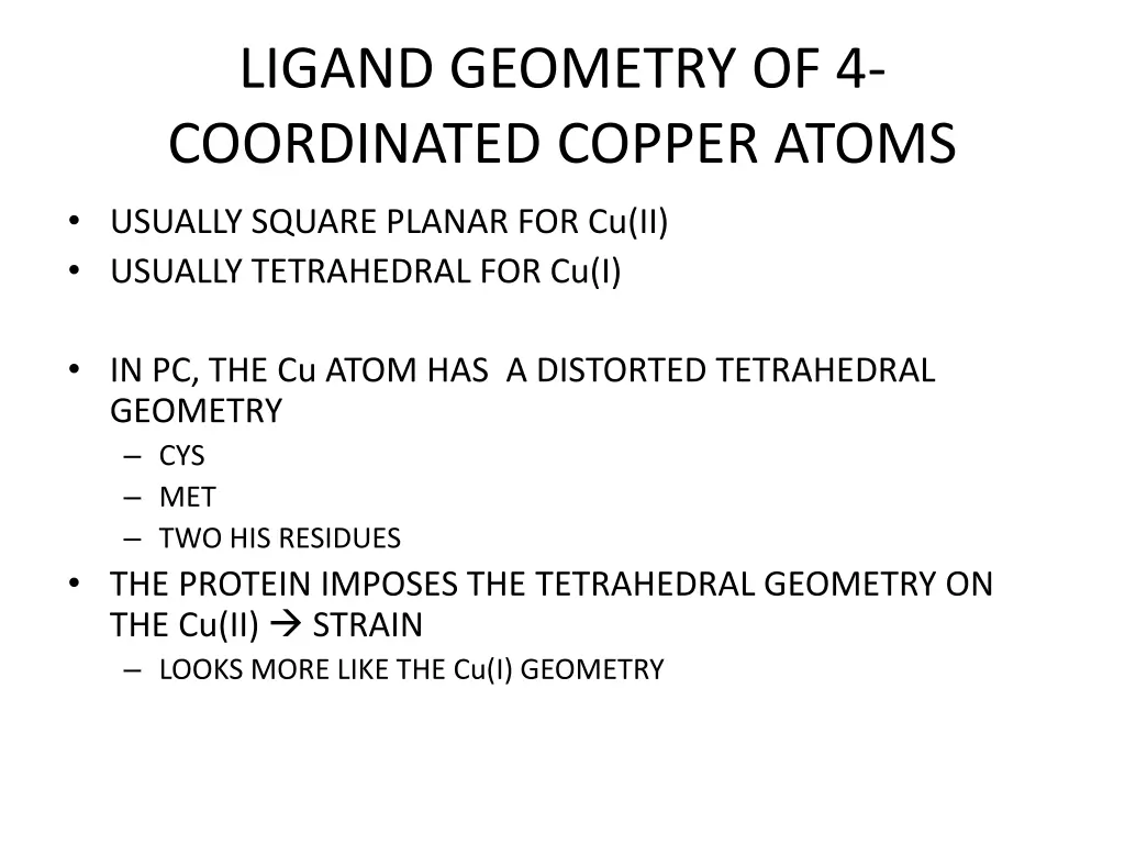 ligand geometry of 4 coordinated copper atoms