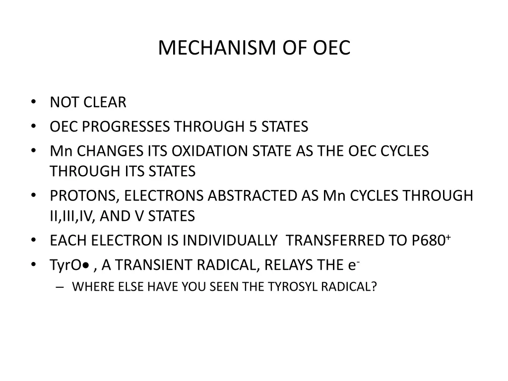 mechanism of oec