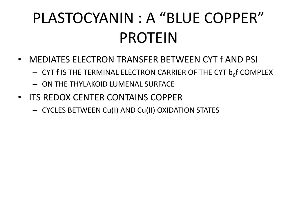 plastocyanin a blue copper protein