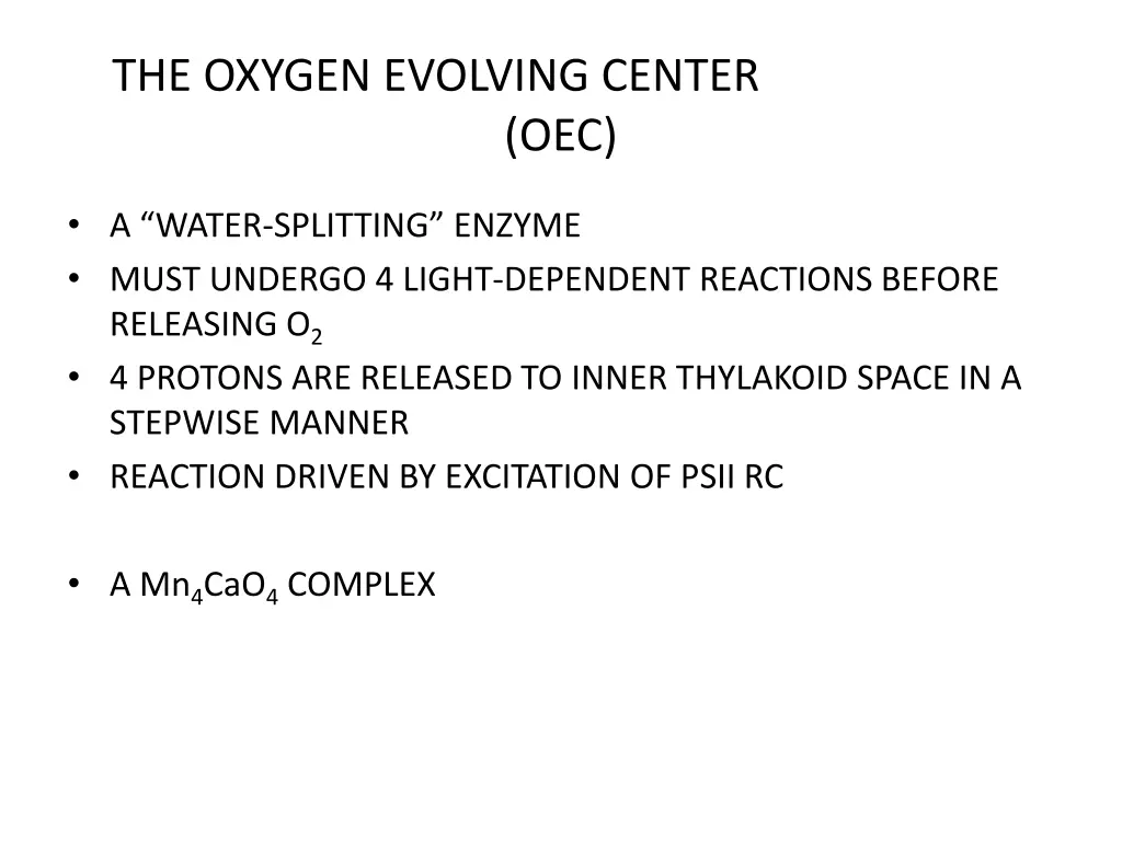 the oxygen evolving center