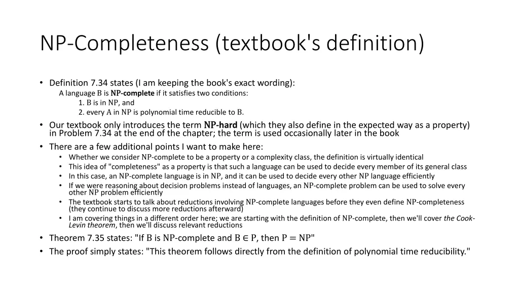 np completeness textbook s definition