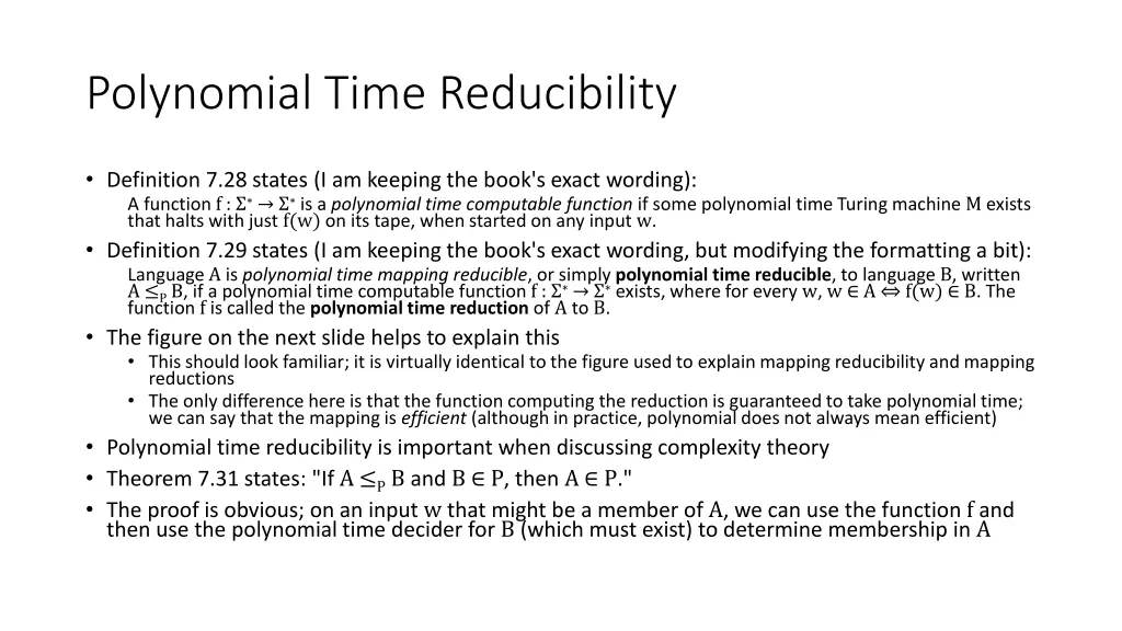 polynomial time reducibility