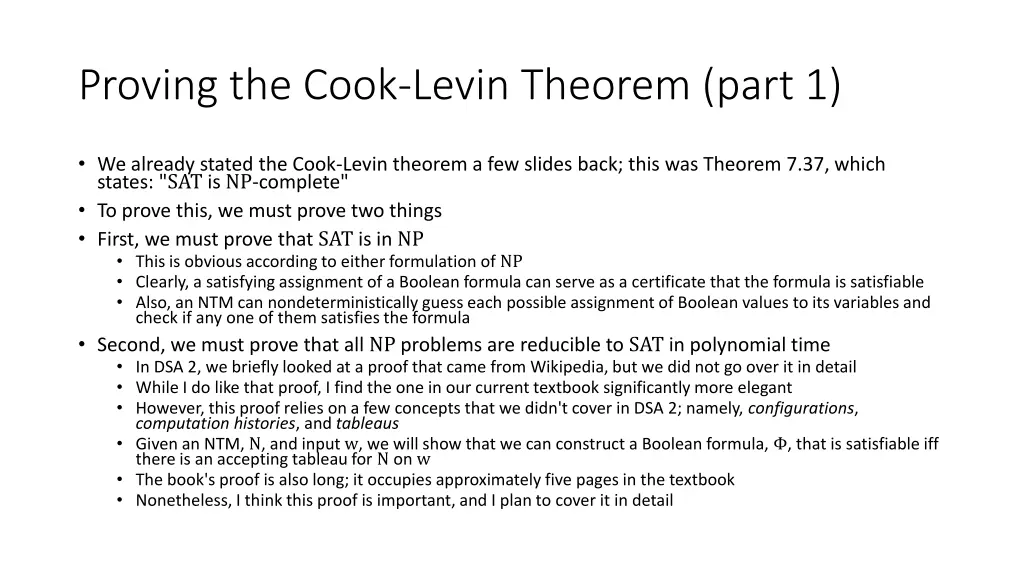 proving the cook levin theorem part 1