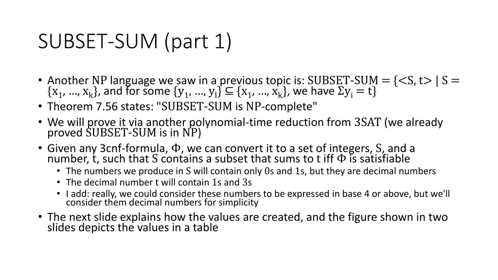 subset sum part 1