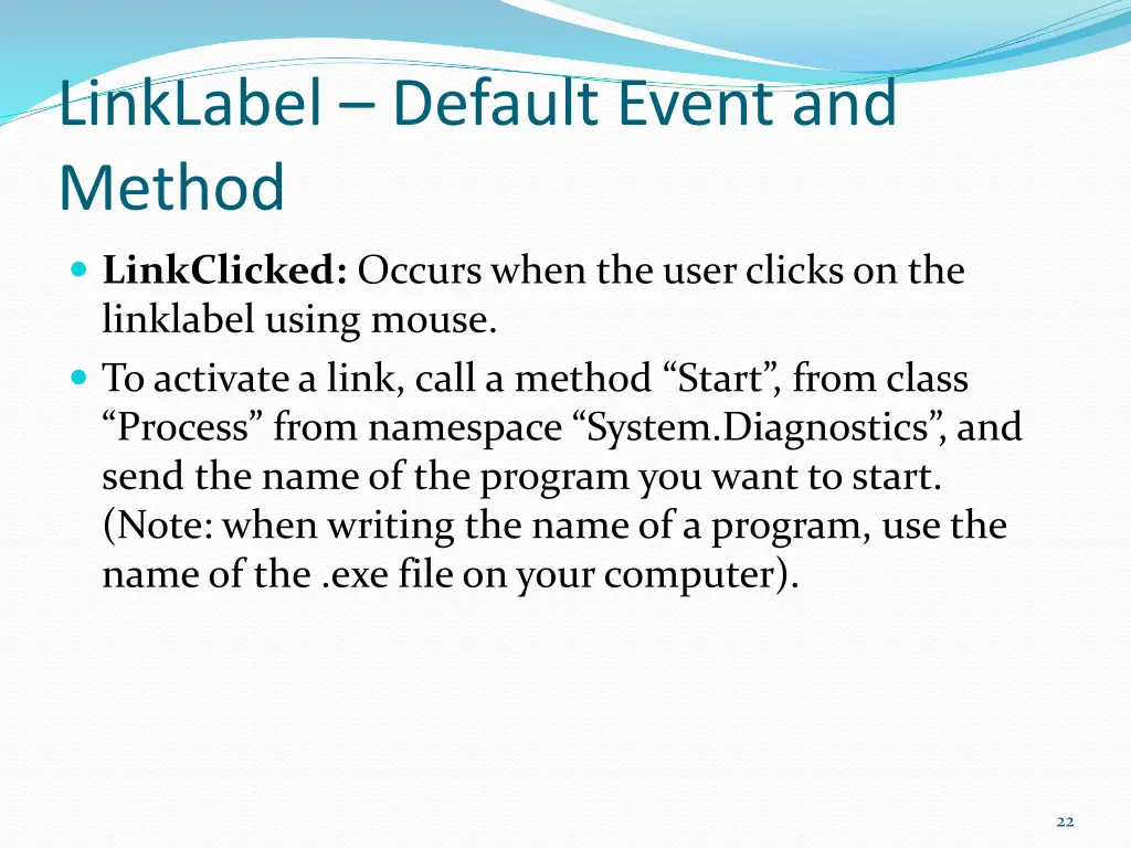 linklabel default event and method