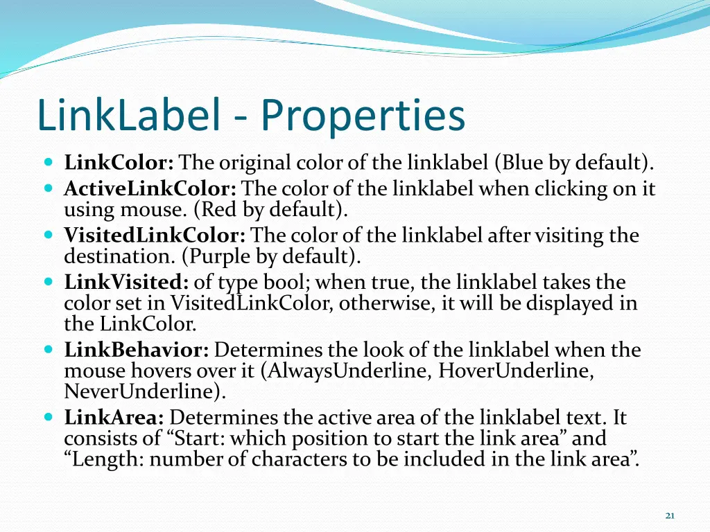 linklabel properties linkcolor the original color