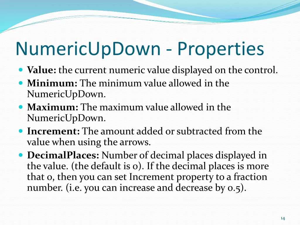 numericupdown properties