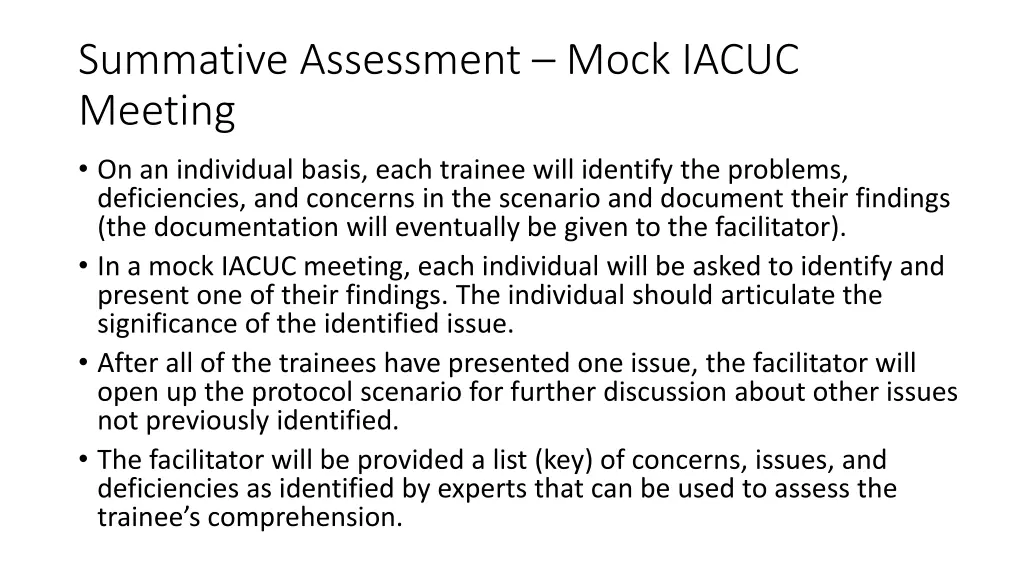 summative assessment mock iacuc meeting