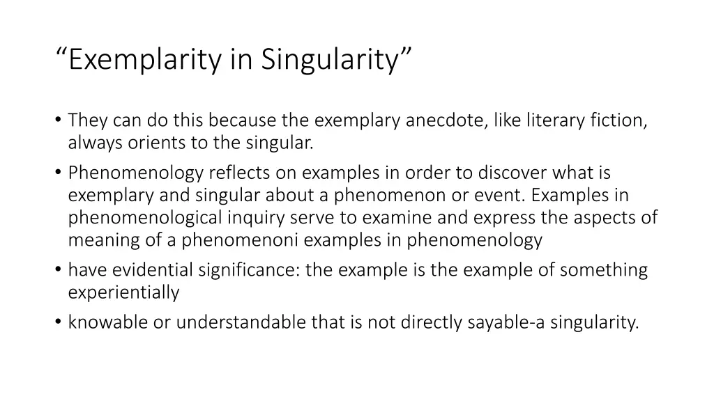 exemplarity in singularity