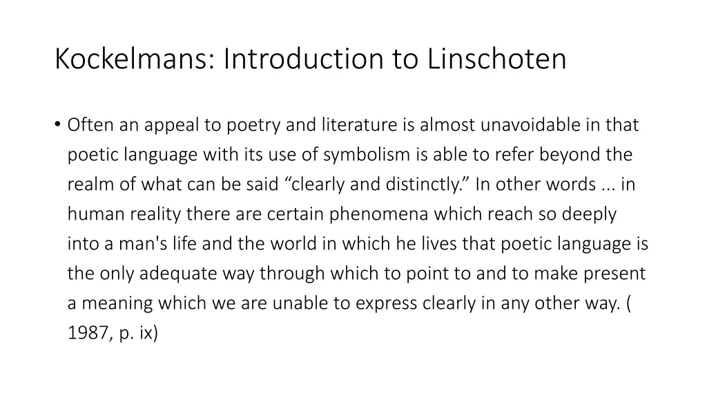 kockelmans introduction to linschoten