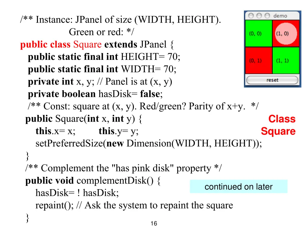 instance jpanel of size width height green