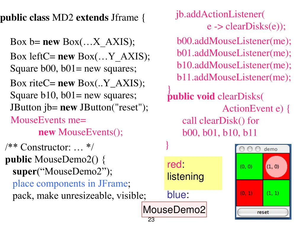 jb addactionlistener e cleardisks