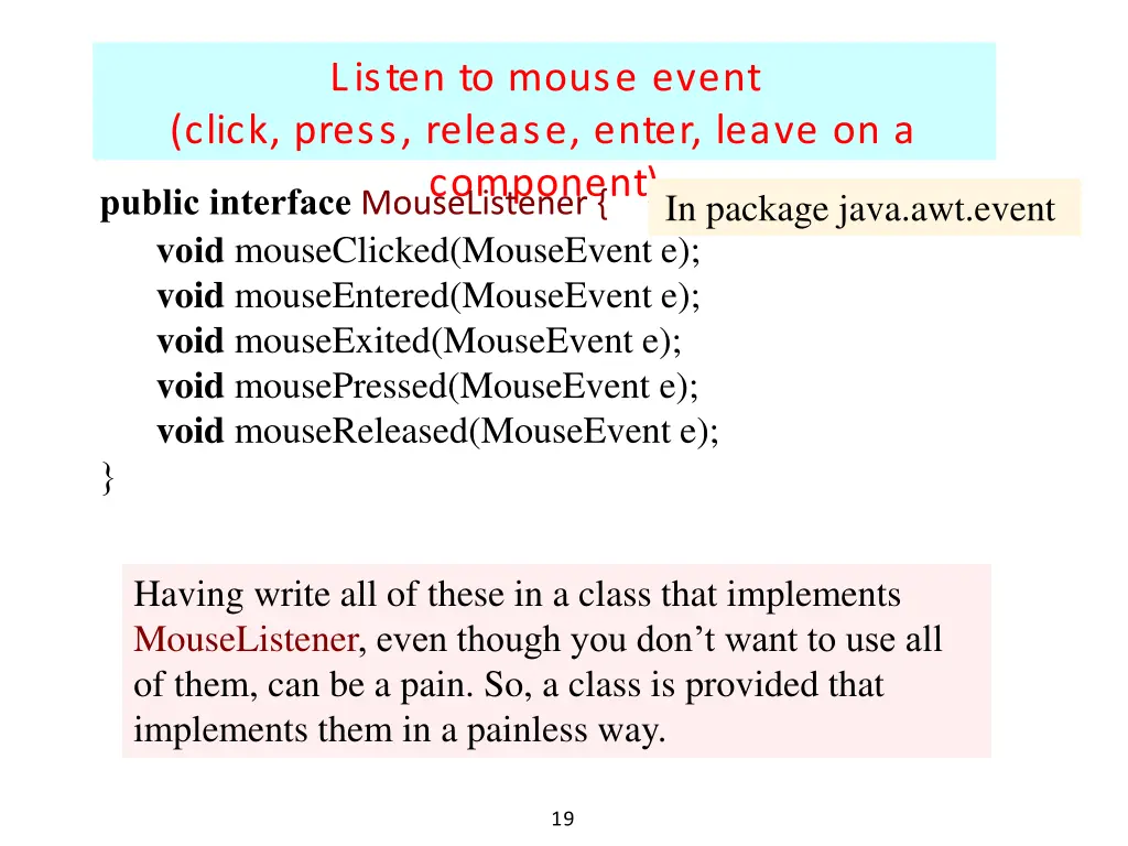 listen to mouse event click press release enter