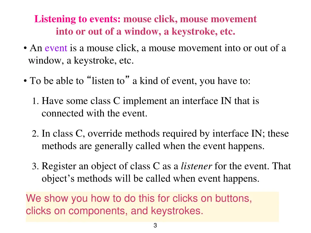 listening to events mouse click mouse movement