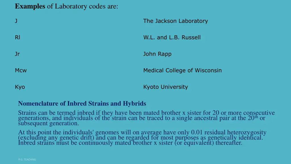 examples of laboratory codes are