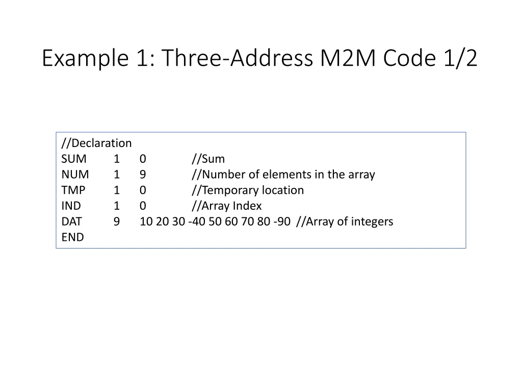 example 1 three address m2m code 1 2