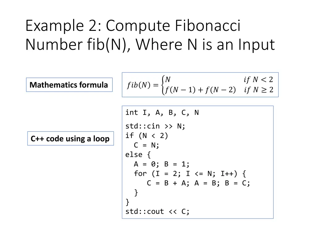 example 2 compute fibonacci number fib n where