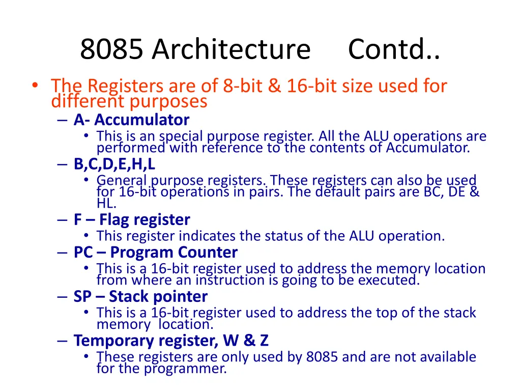 8085 architecture contd the registers