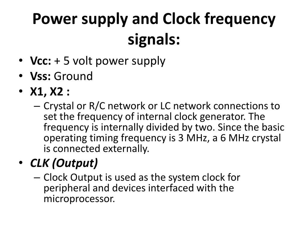 power supply and clock frequency signals