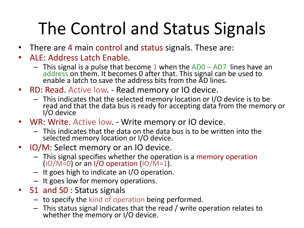 the control and status signals there are 4 main