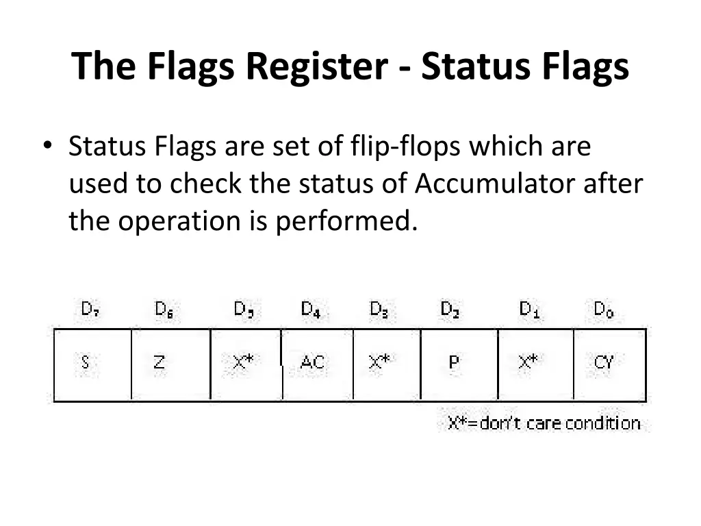 the flags register status flags