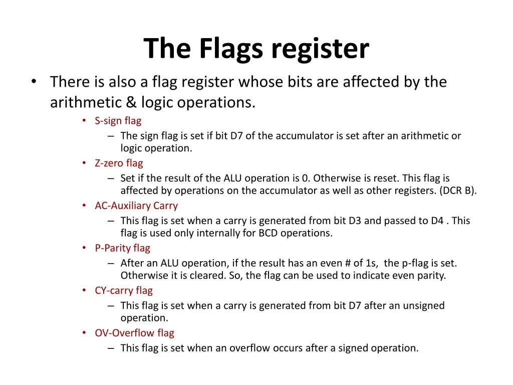 the flags register there is also a flag register