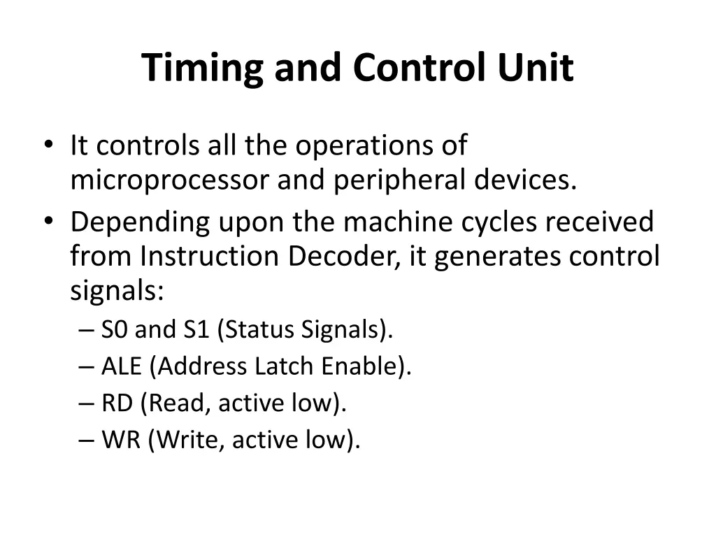 timing and control unit