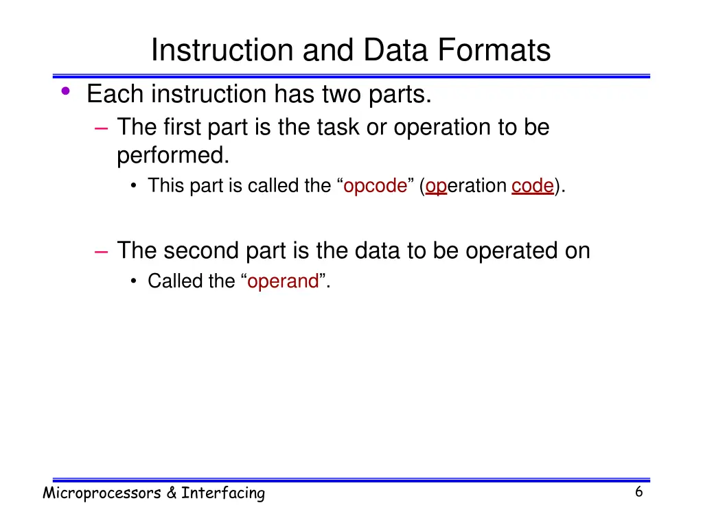 instruction and data formats each instruction