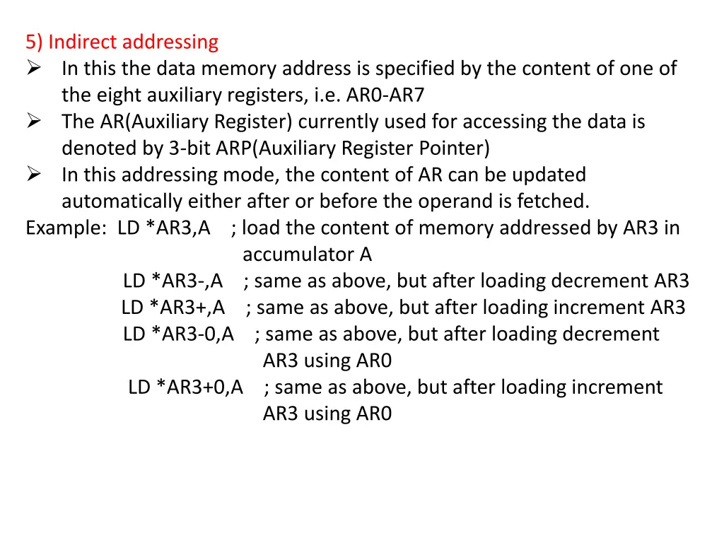 5 indirect addressing in this the data memory